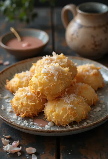 Palline di Anarsa al cocco dorate su un piatto