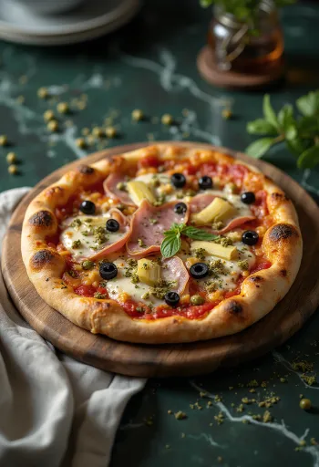 Pizza Capricciosa con olive nere e capperi