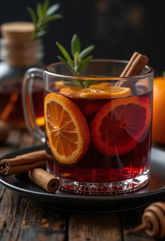 Vin brulè speziato servito in bicchiere