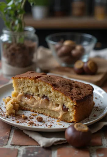 Torta di castagne senza latticini servita