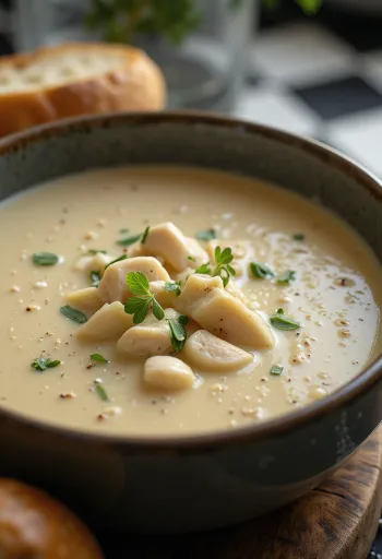 Cremosa vellutata di pollo servita