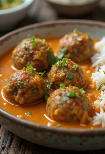 Curry di Kofta di Agnello servito con coriandolo fresco