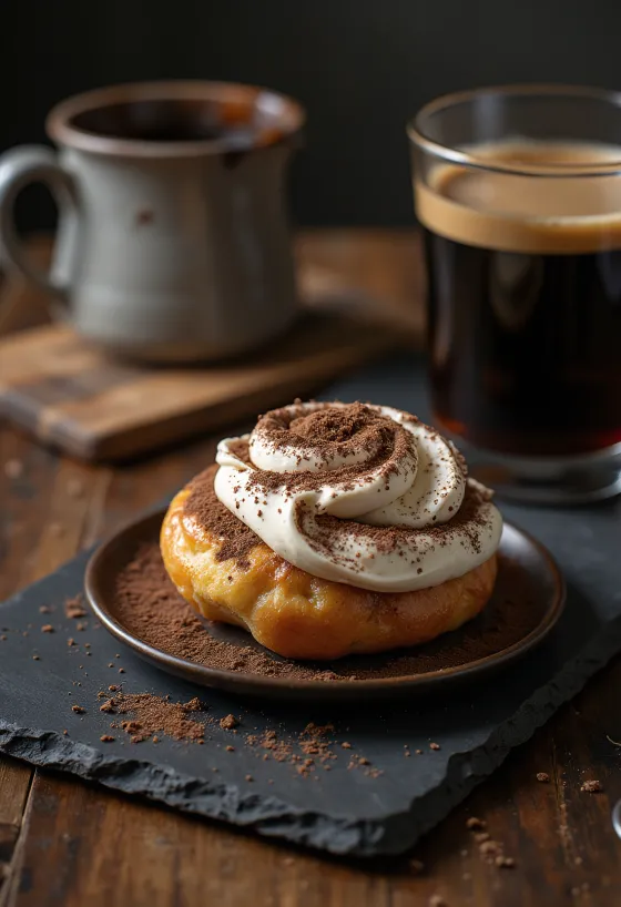 Semlor al gusto tiramisù, semlor appena sfornati, con crema al tiramisù e mandorle tostate