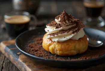 Semlor al gusto tiramisù, semlor appena sfornati, con crema al tiramisù e mandorle tostate