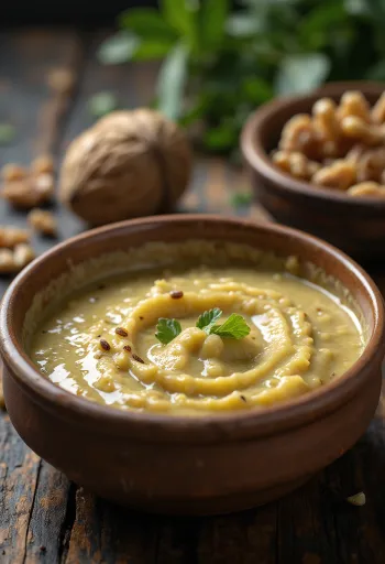 Salsa di noci cremosa servita