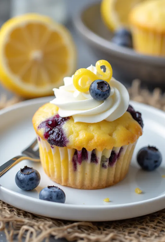 Cupcake ai mirtilli e limone serviti