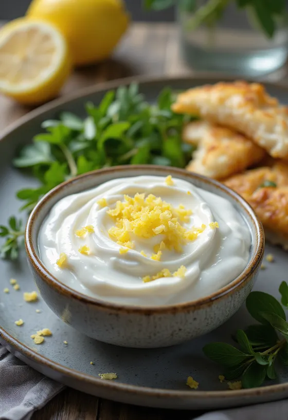 Salsa alla panna acida e limone servita