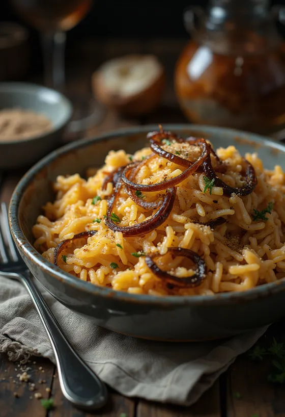 Riso speziato alle cipolle servito