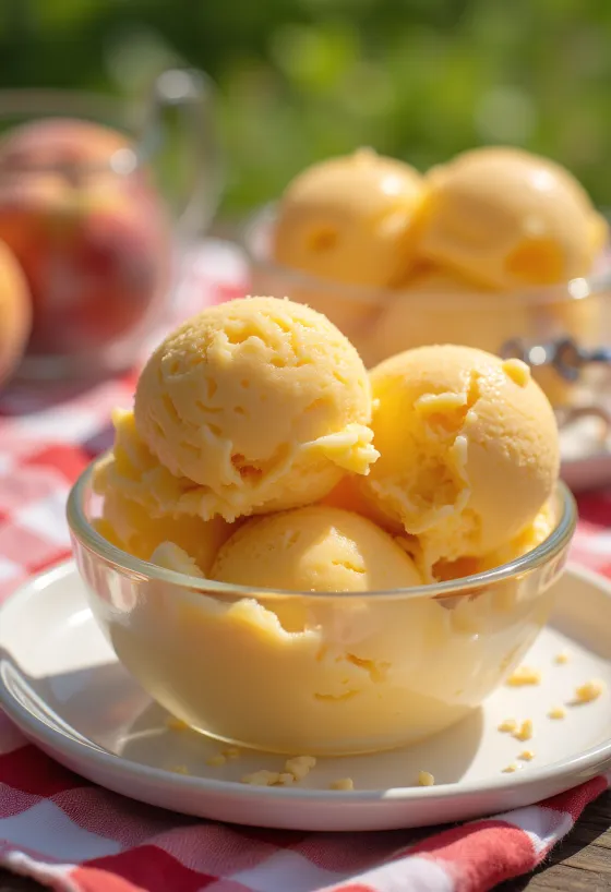 Gelato cremoso pesca e basilico servito