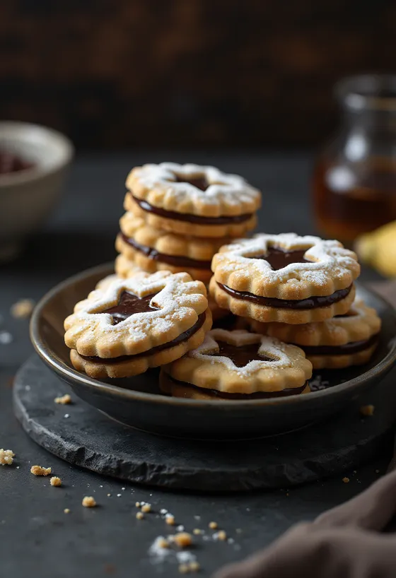 Linzer al cioccolato e banana serviti
