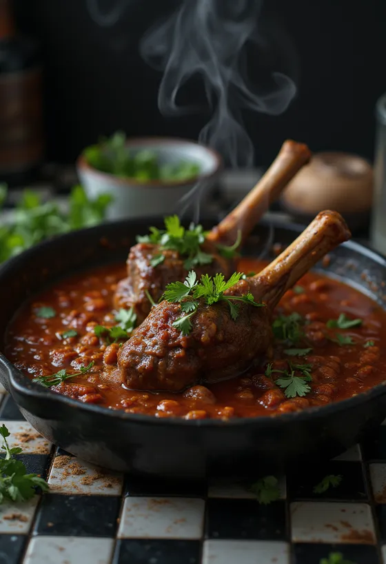 Stinco di agnello servito con salsa harissa