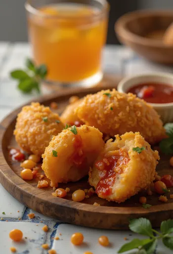 Acarajé con salsa piccante, polpette croccanti servite con salsa piccante e coriandolo