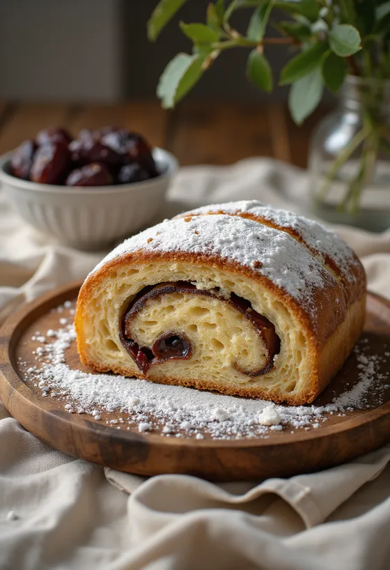 Stollen datteri e marzapane affettato