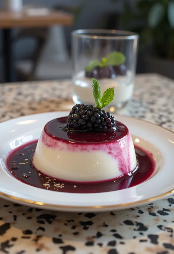 Panna cotta ai frutti di bosco servita