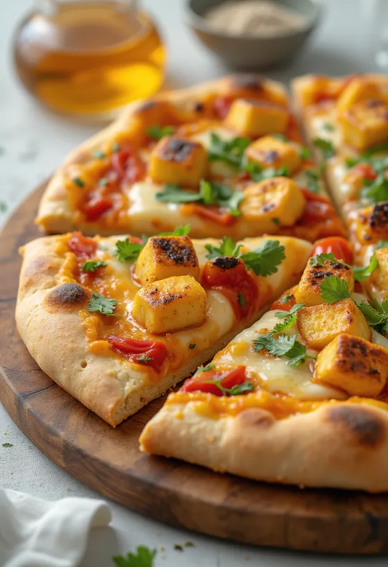 Pizza Paneer Tikka con salsa allo yogurt e verdure
