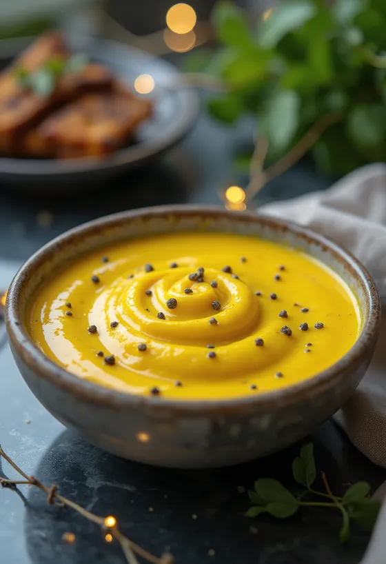 Salsa alla curcuma e panna servita con pollo grigliato