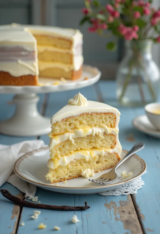 Torta alla crema di vaniglia servita