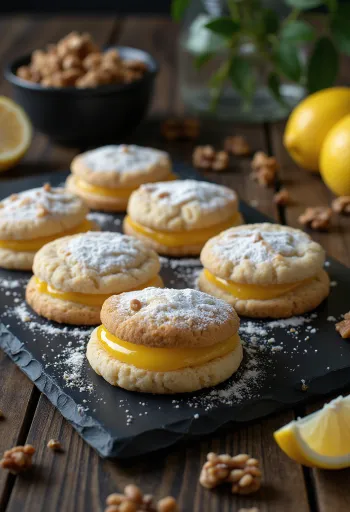 Linzer al limone e noci serviti