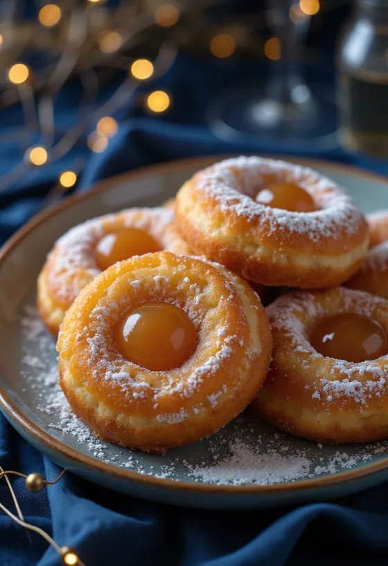 Frittelle di Carnevale spolverate di zucchero a velo e servite con marmellata
