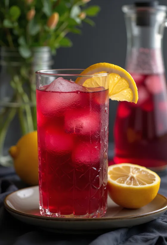 Limonata all'ibisco servita in bicchiere