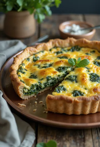 Fette di quiche vegana agli spinaci servite