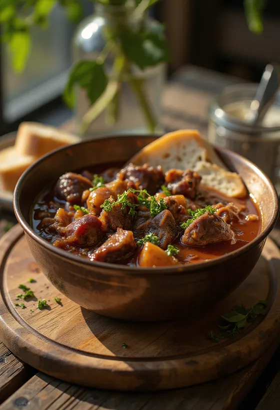 Spezzatino di cinghiale con pezzi di carne succosa servito con patate