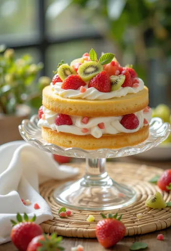 Torta alla crema di frutta servita