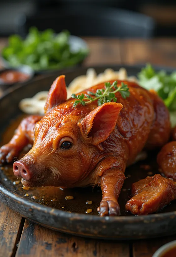 Lechon, maialino arrosto dalla pelle croccante servito