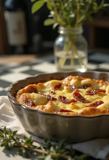 Quiche mozzarella e pomodori secchi servita rustica