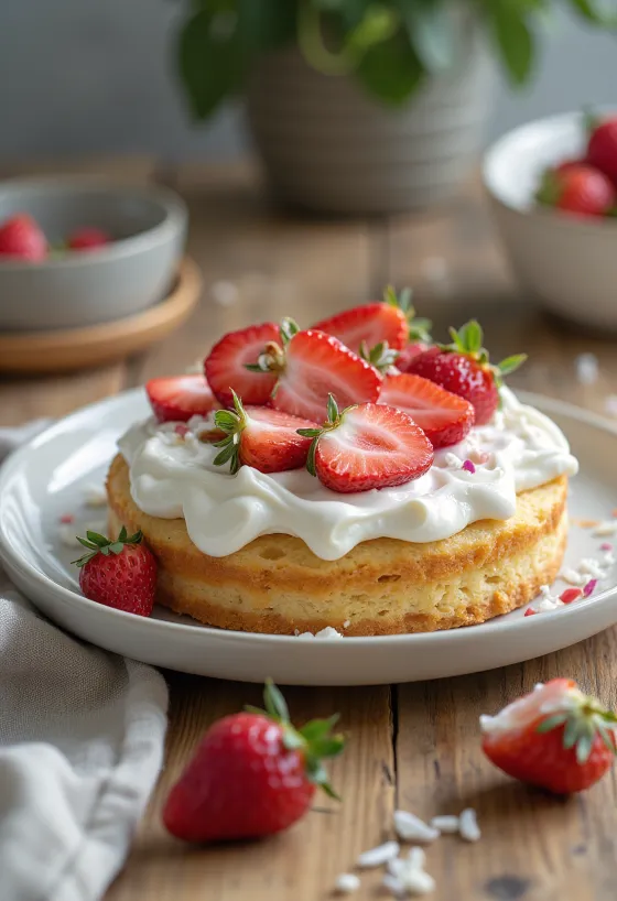 Torta vegana alle fragole servita