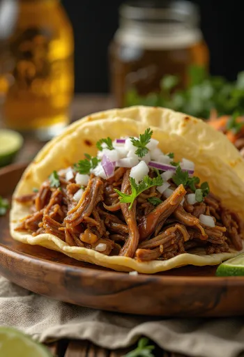 Barbacoa servita con tortilla e fette di lime