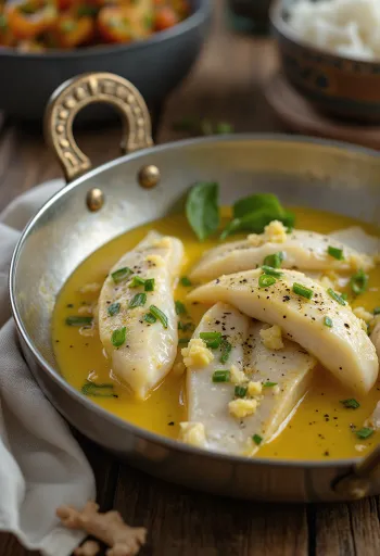 Doi ilish allo zenzero, servito in salsa allo yogurt in una ciotola fonda