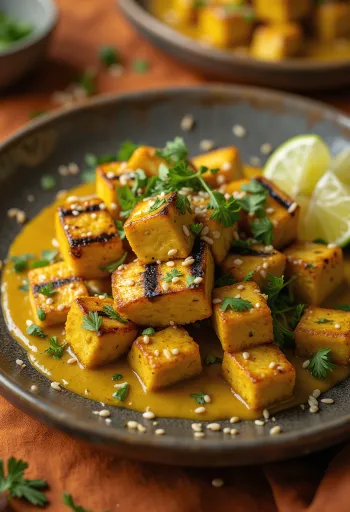 Tofu grigliato con tahina al curry
