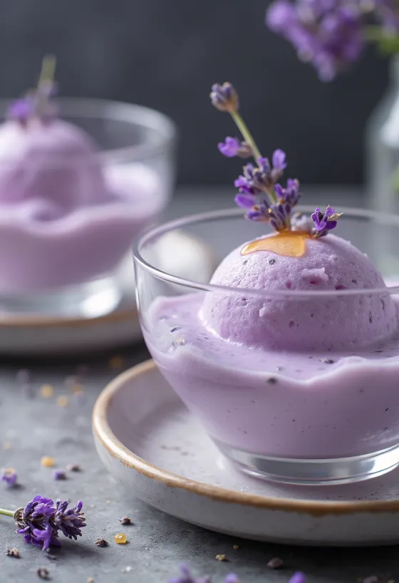 Parfait al miele e lavanda servito