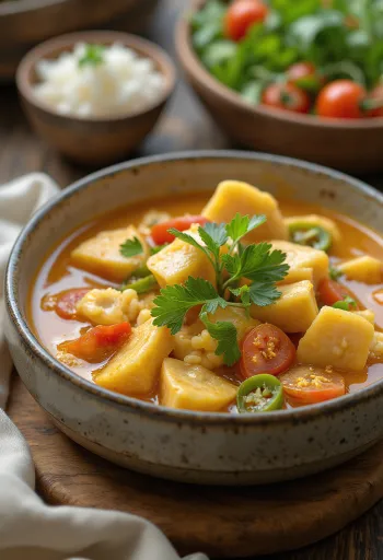 Masor Tenga con peperoncini verdi, ricco piatto di pesce speziato con coriandolo fresco