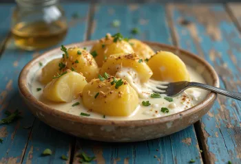 Papas chorreadas al latte di cocco, servite con patate cremose e coriandolo fresco