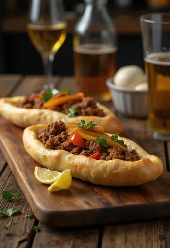 Pide turca a forma di barca con ripieno di carne