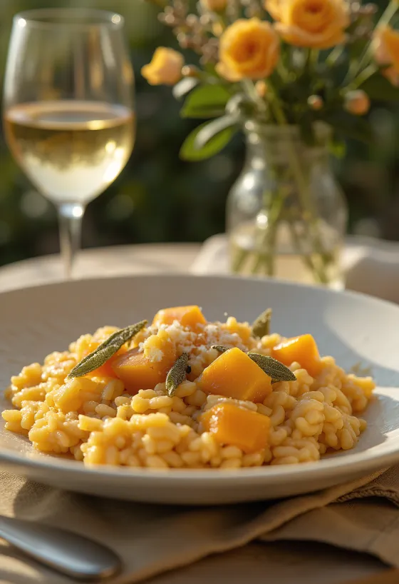 Cremoso risotto alla zucca cosparso di parmigiano fresco