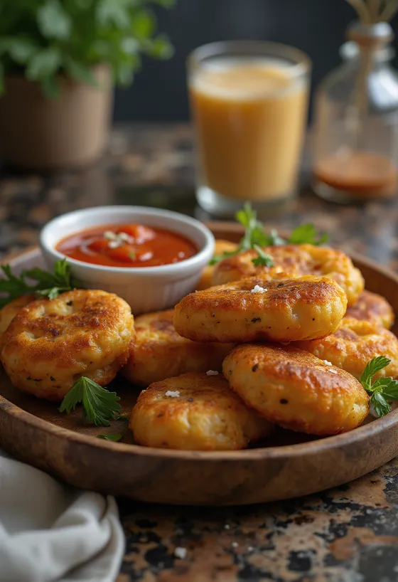 Polpette Akara servite con sugo di pomodoro, decorate con coriandolo fresco