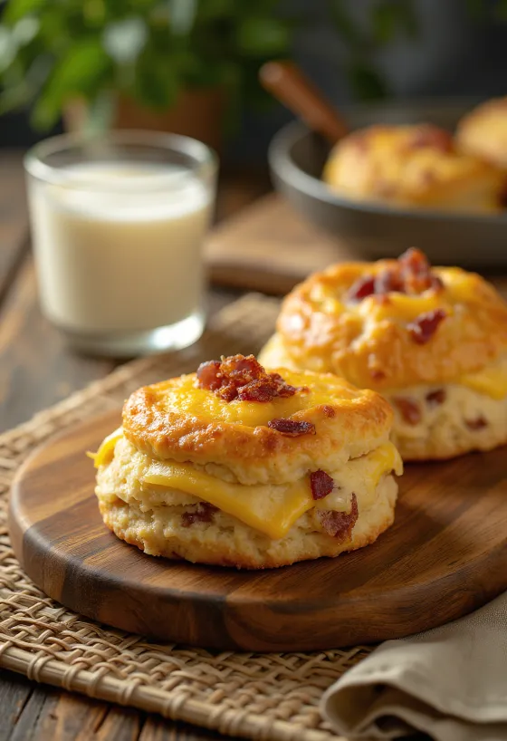 Focaccine al formaggio e bacon servite