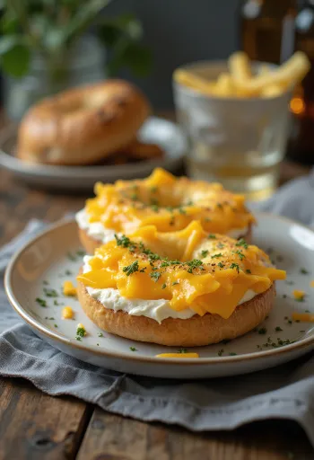 Bagel con formaggio e formaggio spalmabile, decorato con prezzemolo fresco