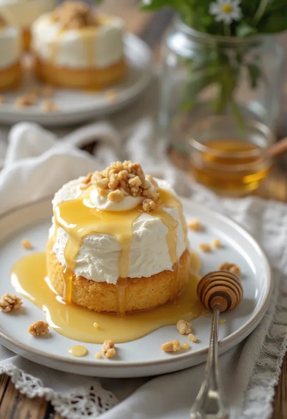 Torta allo yogurt greco servita elegantemente