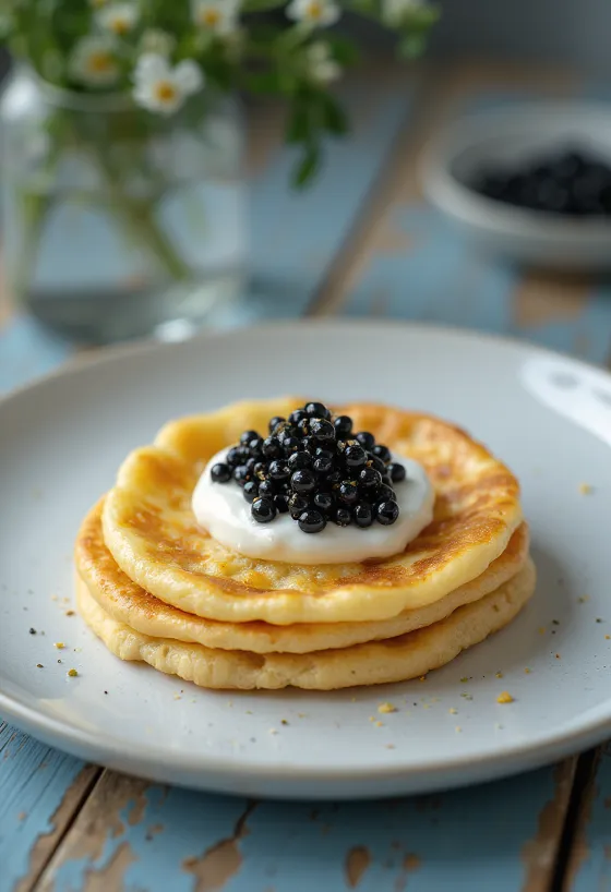 Blini russi al caviale serviti