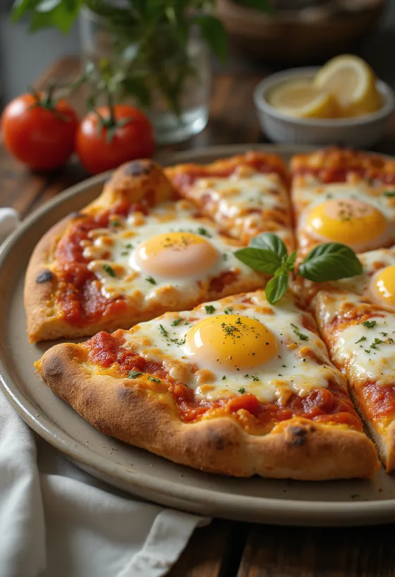 Pizza con uovo al tegamino e impasto alto