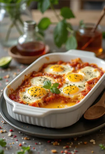 Parmigiana di melanzane succosa a strati con pomodoro e formaggio, dorata al forno.