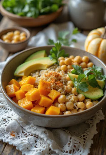 Buddha bowl alla zucca con verdure fresche e quinoa