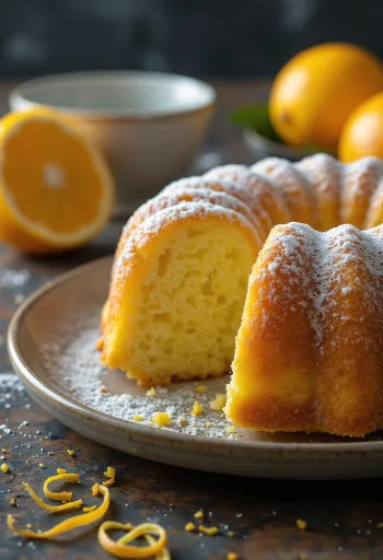 Ciambella al limone e arancia servita