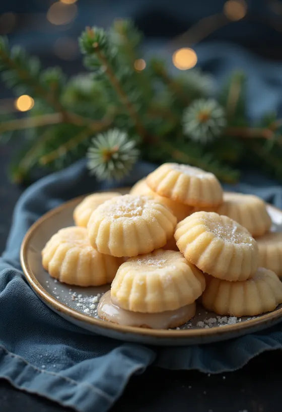 Biscotti rotondi dorati con glassa bianca lucida