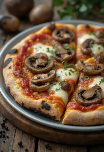 Pizza con funghi misti e mozzarella