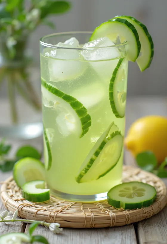 Limonata rinfrescante al cetriolo in bicchiere con menta e ghiaccio